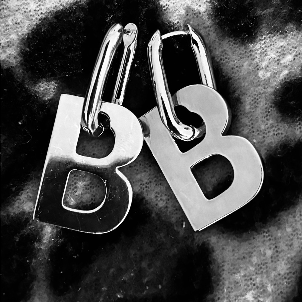 Silver BB Drop Logo Earrings